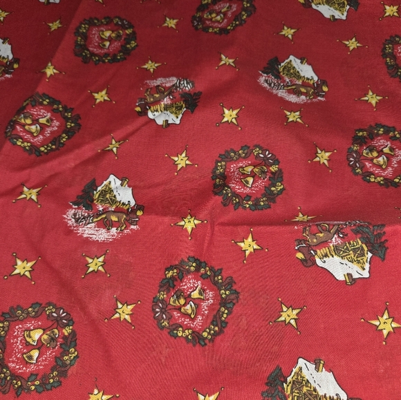 Vintage Christmas Rectangle Tablecloth 100"x 59" Cabin Bells Rounded Corners - Picture 3 of 3